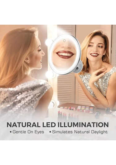 Vantuzlu, Led Işıklı Ve 10x Büyütmeli Makyaj Aynası Beyaz Diğer