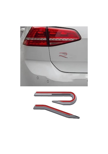 Yeni Golf 8 R Yazısı Bagaj Logo Arması Sticker Amblem Kırmızı Gri