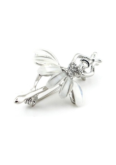 Solfera Beyaz Etekli Balerin Dansçı Yaka İğnesi Zirkon Taşlı Rozet Broş Rz155