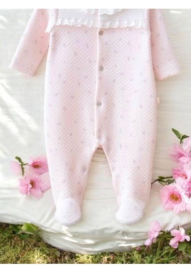 Miomini Baby Kız Bebek Bebe Yaka Çıt Çıtlı Tulum-14961 Pudra