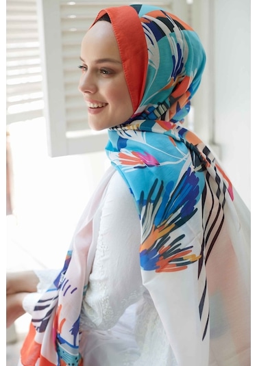 Şal Evi Şalevi Fresh Pamuklu Soft Şal - Turuncu - Mavi 10-1