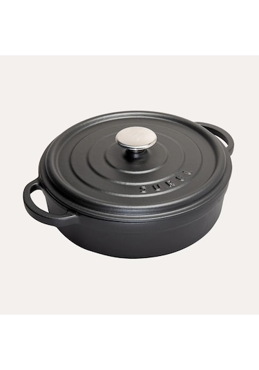 Sürel Döküm 24 Cm Sığ Yuvarlak Tencere Mat Siyah Siyah
