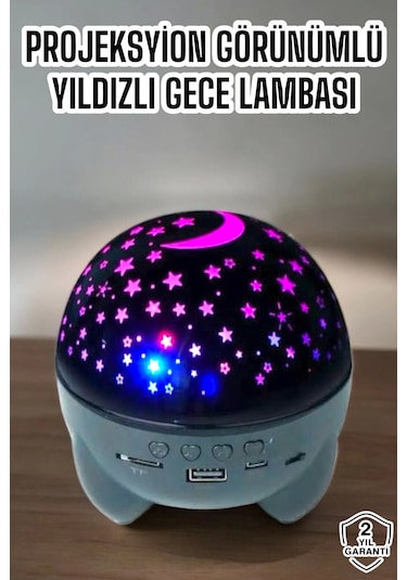Yıldız Yansıtmalı Projeksiyon Gece Lambası Şarjlı Taşınabilir Çok Renkli