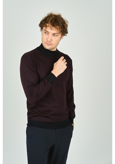Woolen World Erkek Yarım Balıkçı Yaka Triko Kazak 5223 Bordo Bordo
