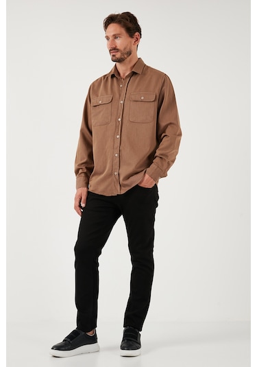 Buratti Pamuklu Çift Cepli Regular Fit Erkek Gömlek Cf25W128858 Camel