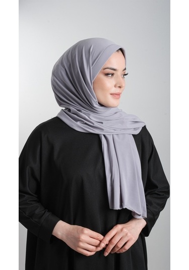 Gri Pratik Hazır Geçmeli Eşarp Sandy Kumaş Sade 1817_15 Gri