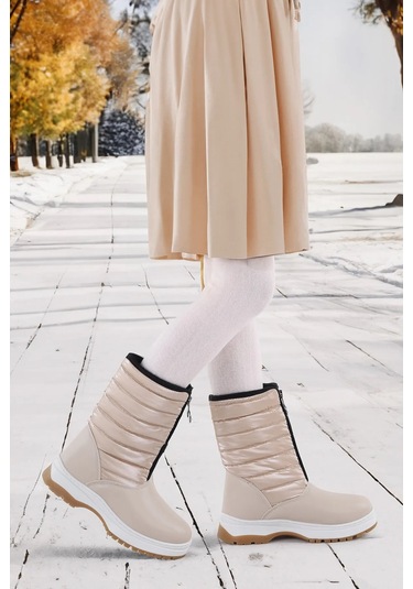 Papuç Sepeti Arzn-3394 Cırtlı Kaymaz Taban Kız Çocuk Bot Çizme Bej