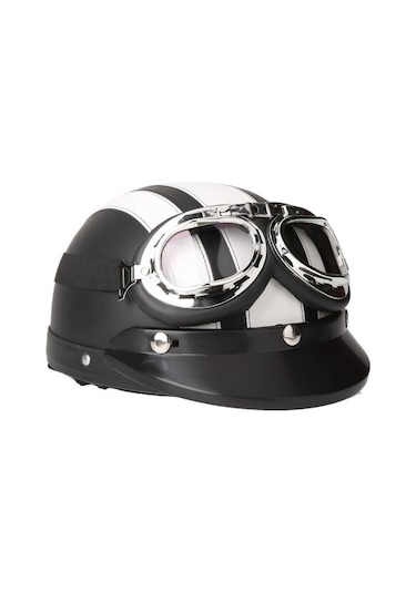 Motorcycle Scooter Open Face Half Leather Helmet With Visor Uv Iy841a Beyaz
