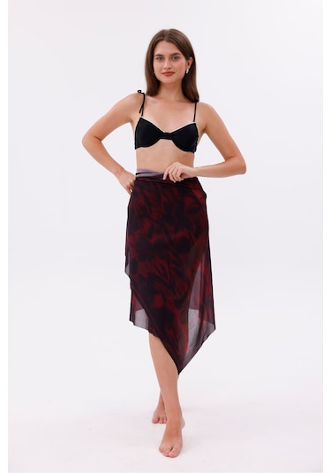 Tarzını Seç İç Gösterir Transparan Pareo - Kırmızı Sis Model 150x95 Cm Çok Renkli