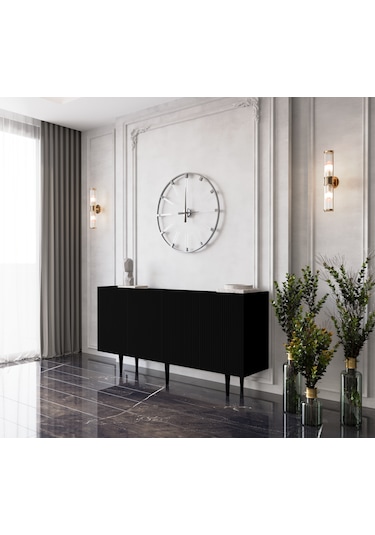 Enwood Capella Siyah Mdf 4 Kapaklı Raflı 160 Lık Konsol