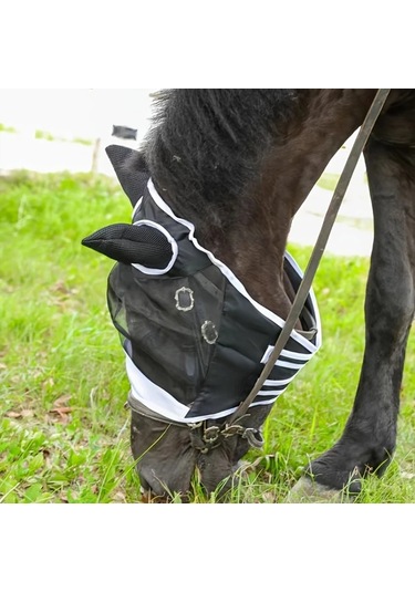 Elmpaly Havalı File Sinek Maskesi, Kulaklıklı, Mavi L, Büyük At İçin Çıkarılabilir Rahip Maskesi.