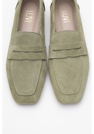 Luvishoes Luvi Shoes Morne Yeşil Süet Hakiki Deri Kadın Loafer Ayakkabı Yeşil Süet Yeşil