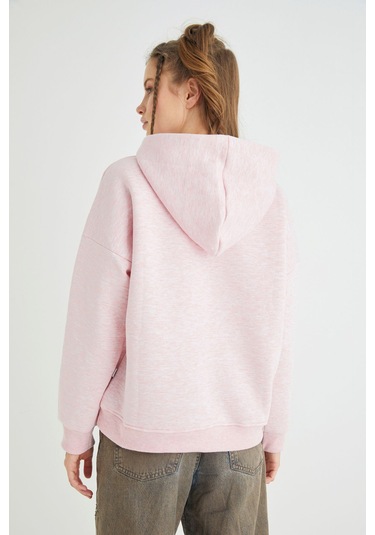 Hello Kitty Lisanslı Baskılı Kapüşonlu Pembe Sweatshirt Renkli