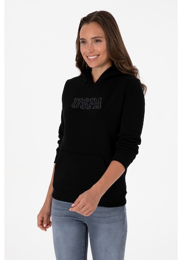 U.S. Polo Assn. Kadın Siyah Şardonlu Kapüşonlu Basic Sweatshirt 50313566-VR046 U.S. Polo Assn. Kadın Siyah Şardonlu Kapüşonlu Basic Sweatshirt 50313566-VR046