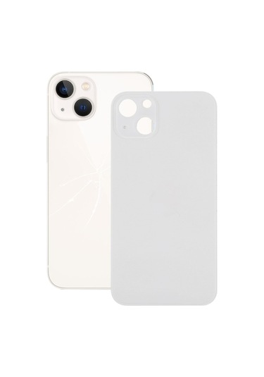 Rogfer İphone Uyumlu 13 İçin Kolay Değiştirme Büyük Kamera Deliği Cam Arka Pil Kapağı Beyaz Beyaz Beyaz