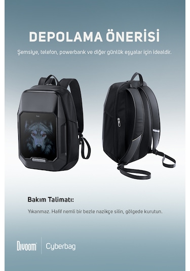 Divoom Pixoo Cyberbag Siyah Piksel Led Ekranlı Sırt Çantası Siyah