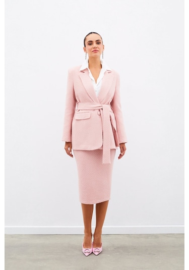 Sateen Midi Boy Tüvit Etek - Pudra-135029 Pudra