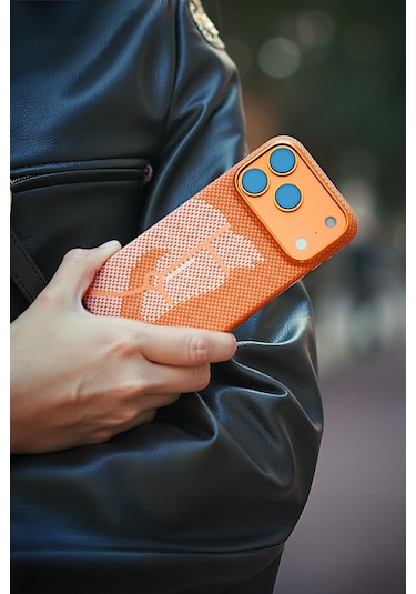 Apple Uyumlu iPhone 17 Pro Max Steed Woven Magsafe Aramid Fiber Premium Kılıf Turuncu