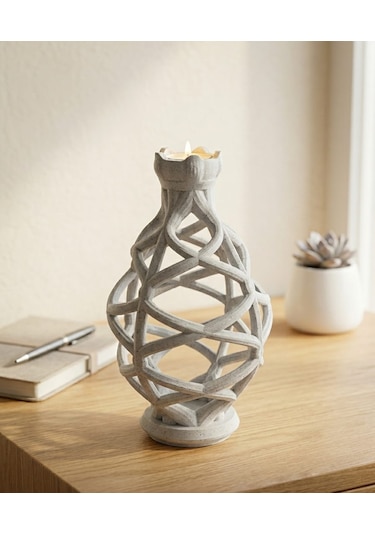 3d Mermer Desenli Mumluk Şamdan Özel Tasarım Çakıltaşı
