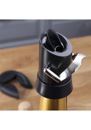 Vacu Vin Şampanya Kilit Ağızlı Ve Damla Korumalı - Siyah Kutulu - Siyah