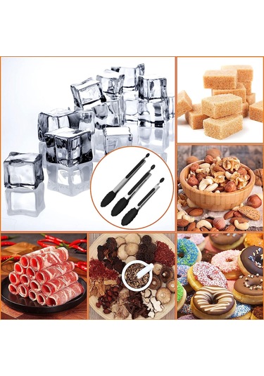 Isıya Dayanıklı Mutfak Maşası Üçlü Set, Paslanmaz Çelik, Pişirme Ve Izgara İçin Uygundur Siyah