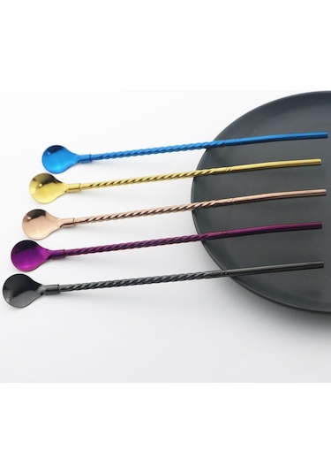 Çok Renkli 2 Adet/takım Siyah Yeniden Kullanılabilir Uzun Saman Kaşığı Renkli 304 Paslanma Çelik Pipetler Kepçe Bar Kaşık 56468886