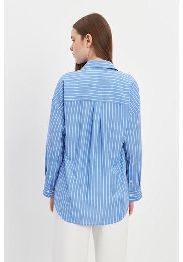 Stella Pulvis Mavi Oversize Çizgili Gömlek Mavi