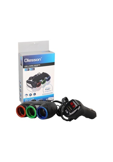 Olesson 1633 12-24v 3lü Usbli 120w 80cm Kablolu Dijital Ekranlı Araç Çakmak Çoklayıcı