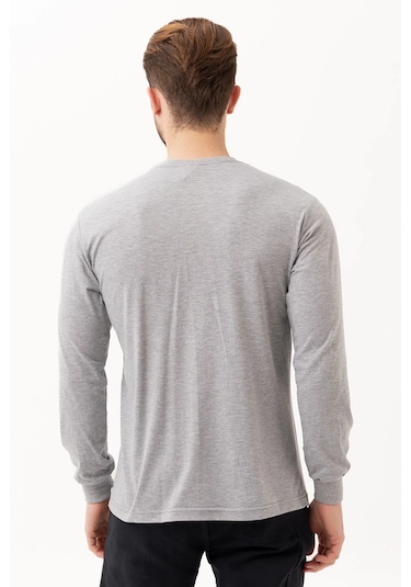 Gaura Gri Uzun Kollu Basic T-shirt Gri Melanj
