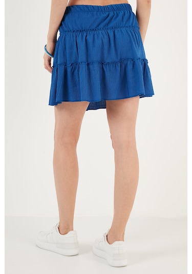 Lela Beli Lastikli Mini Bayan Şort Etek 5865038 Saks