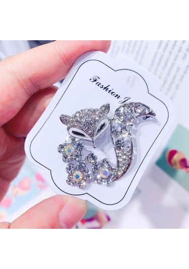 1 Adet Tilki Broş Kristal Rhinestone Hayvan Broş Ceket Şapka Aksesuarları Kadın Shinning Takı Pimleri Altın