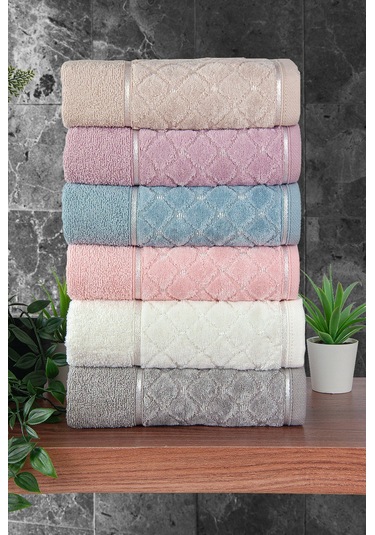 Jakarlı %100 Pamuklu 6'lı Lüks Kutulu Çeyizlik El Yüz Havlu Seti - 50x90 - 00050 Çok Renkli