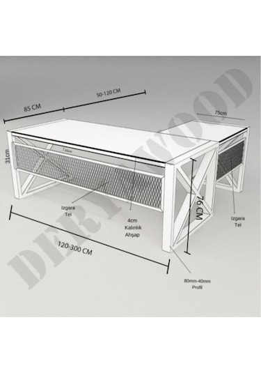 Deryawood Gold Masif Ahşap L Bilgisayar Masası Modüllü 180x85x76cm 60x75cm Yan Modül Açık Ceviz