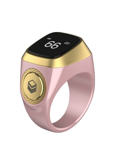 Geeroyoo E01 Pembe 18 Akıllı Tasbeeh Yüzüğü - Oled Ekran, Ble5.1, Usb Şarj, Vibreysyon Bildirimi, Namaz Zamanı Gösterici