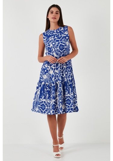 Lela Desenli Regular Fit Kolsuz Bayan Elbise 5865731 Saks