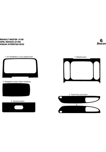 Renault Master Movano İnterstar Konsol-torpido Kaplama 1999-2003 6 Parça-piano Black Seçenek