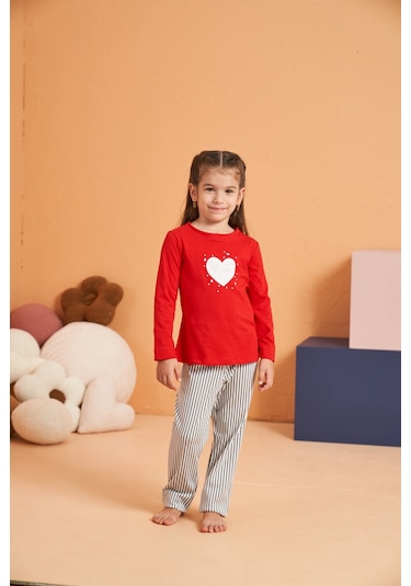 Modadua Pjs 28063 Çocuk Sıfır Yaka Pijama Takımı Kırmızı
