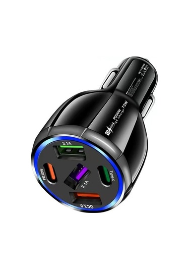 Createtech Telefonu Siyah Şarj Hızlı Hatlı Cihazı Çift Cep Araç 75w 3usb 2pd + Vg