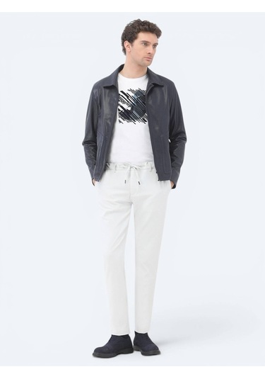 Kip Lacivert Regular Fit Bebe Yaka Smart Casual Koyun Derisi Deri Mont