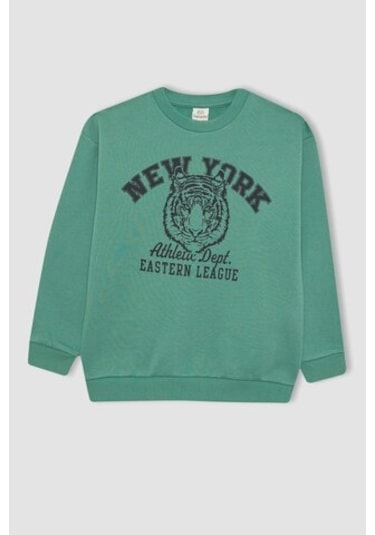 DeFacto Erkek Çocuk Bisiklet Yaka Baskılı Sweatshirt B7822A8NSGN86 Yeşil