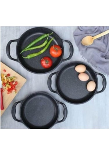 Eda Döküm Granit 3lü Kapaksız Sahan Seti 16-18-20 Cm