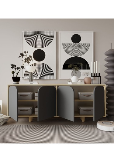 Lazio Bohem Ahşap Ayaklı Modern Konsol 180 Cm Safir Meşe-antrasit