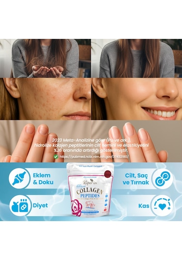 Kiperin %100 Saf Ve Doğal Yüksek Biyoaktif Çift Hidrolize Kolajen Peptitler İçeren Diyet Takviyesi 300gr