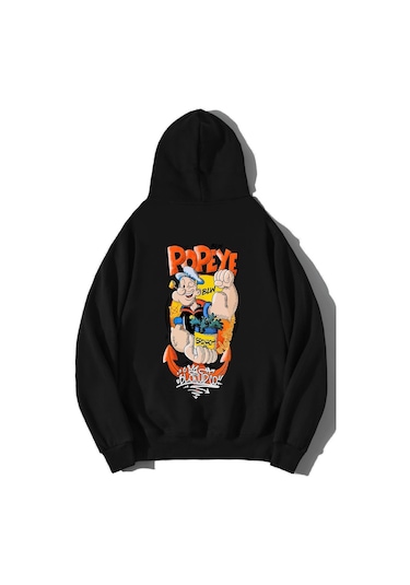 Brz Collection Unisex Oversize Popeye Temel Reis Hoodie Siyah