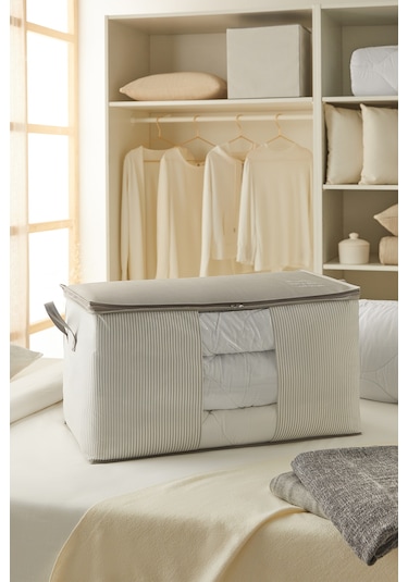 Ocean Home Textile Mega Boy Pvc Pencereli Gri Çizgili Stuff & Things Hurç 75 x 40 x 40 cm