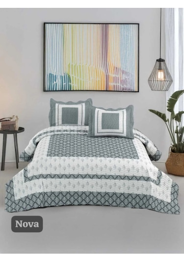 Çift Kişilik Kapitone Yatak Örtüsü, Klasik Desenli Model - Nova 250 X 260cm Ekru