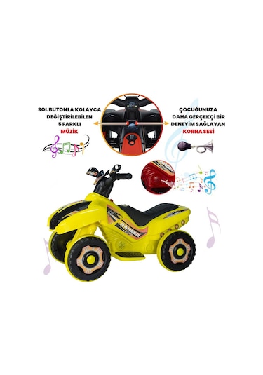 Robo Led Işıklı Müzikli 6 V Akülü Atv Motor Sarı