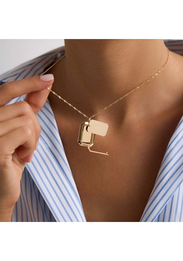 Sembolgold 14 Ayar Altın Resimli Kolye Singapur Zincir 45 Cm T14360 Renkli