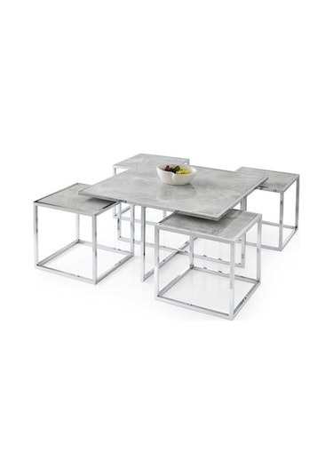 Kares 4 Zigonlu Orta Sehpa Metal Krom 90X90X47Cm (531807947)