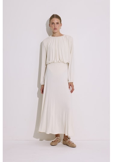 Dökümlü Balon Form Bluz İnci İnci